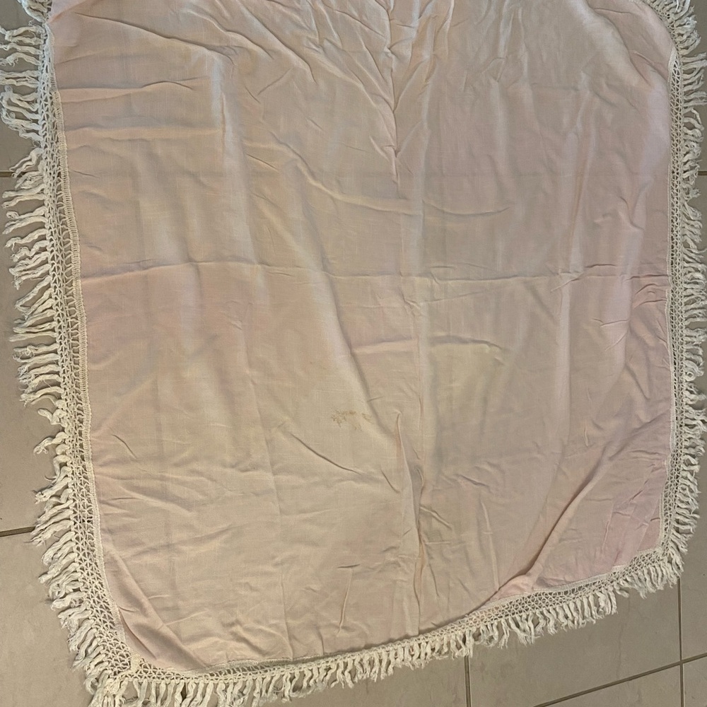 Vintage pink table cloth with fringe